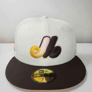 Expos New Era 59FIFTY Hat Chrome & Brown Yellow Bottom 7 3/8